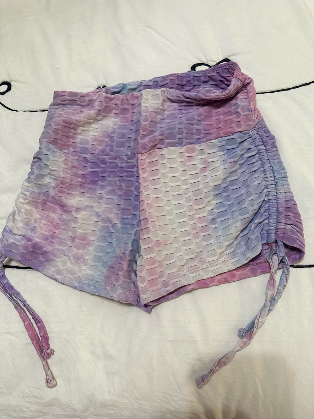 Tie-Dye Purple Women's Textured Drawstring Shorts